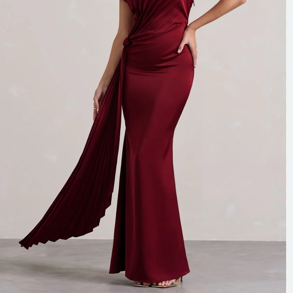 Women's Burgundy Draped Maxi Dress with Side Knot - Picture 7 of 7